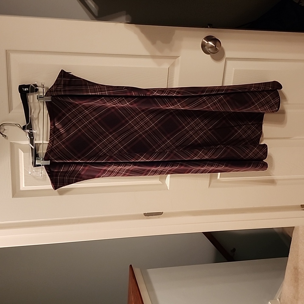 Brown/tan/orange bias cut plaid stretch skirt